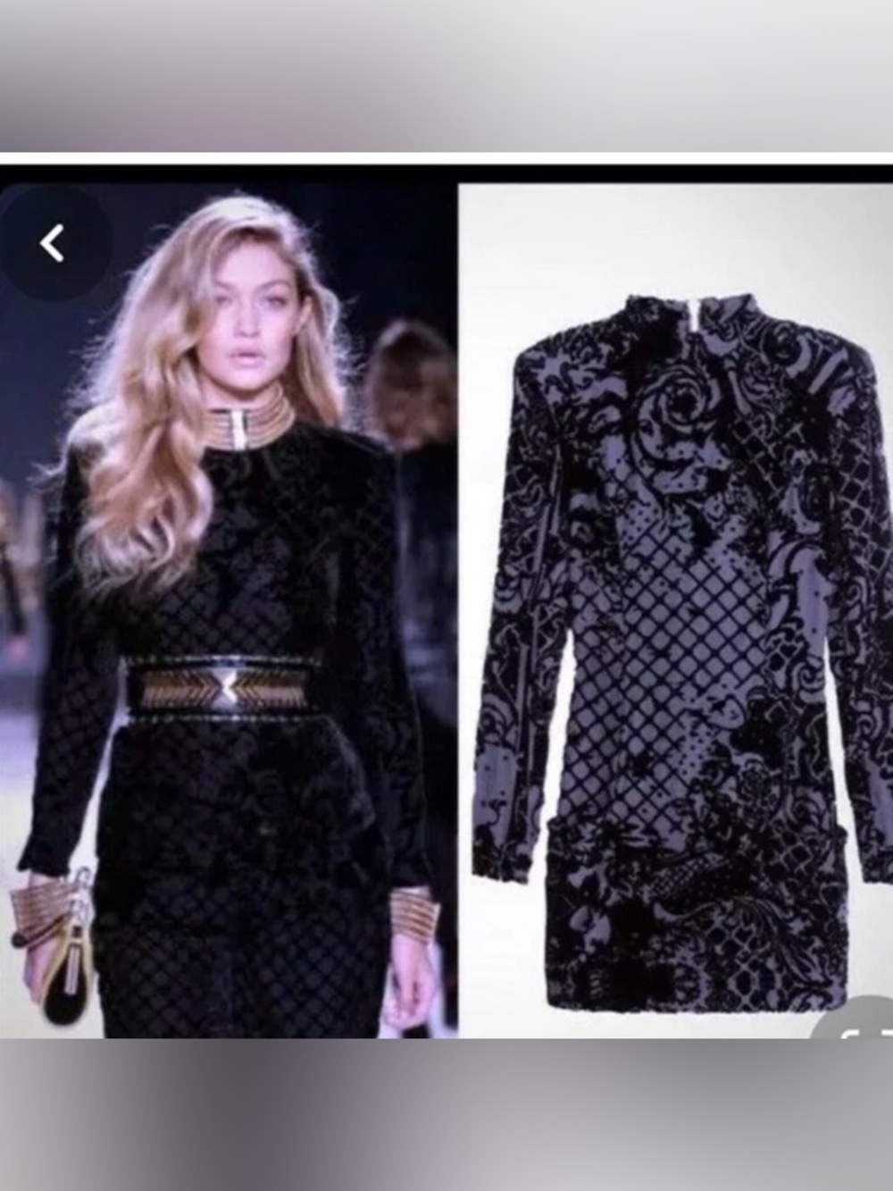 Balmain x H&M Black Burnout Velvet Mini Dress Silk Gothic Baroque Runway US 8